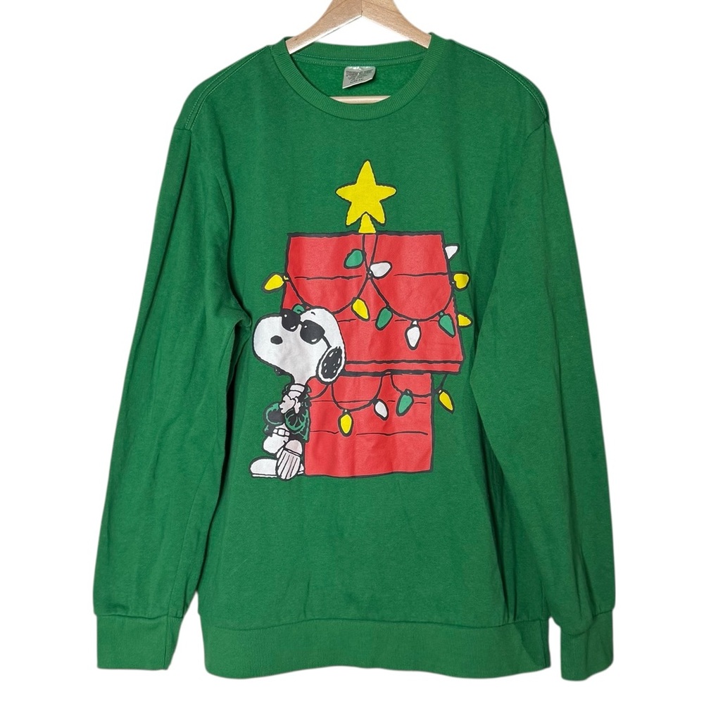 Peanuts Snoopy Christmas Lights Pullover Sweatshirt Green Size L Unisex Holiday